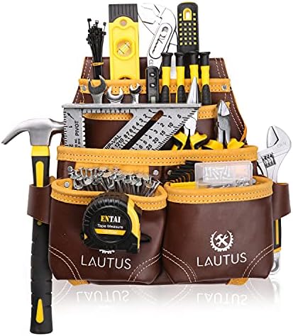 Lautus Oil Tool Tool Tool Tool Cail Back | Cherry | נגר, בנייה, מסגרות, Handyman | 5 כיסים, 2 לולאות הצמד | עור